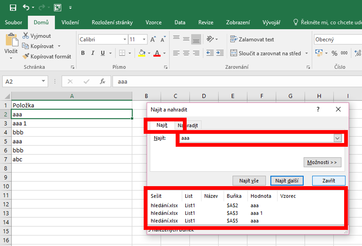Jak hledat text v Excelu?