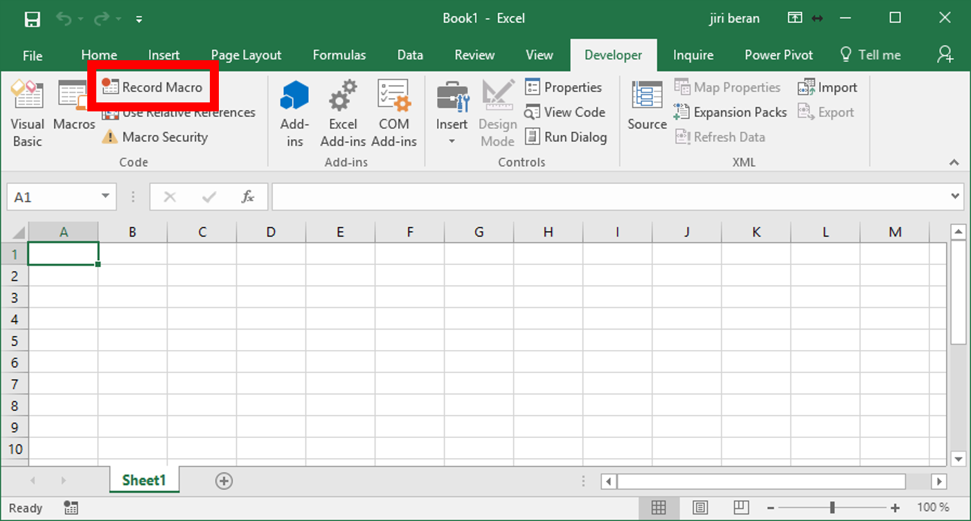 recording excel macro