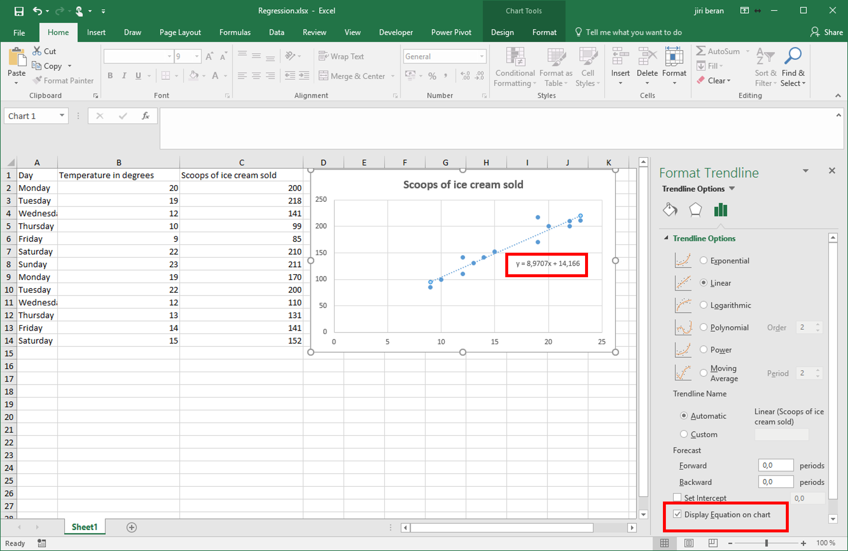 obtaining regression equation from excel data analysis