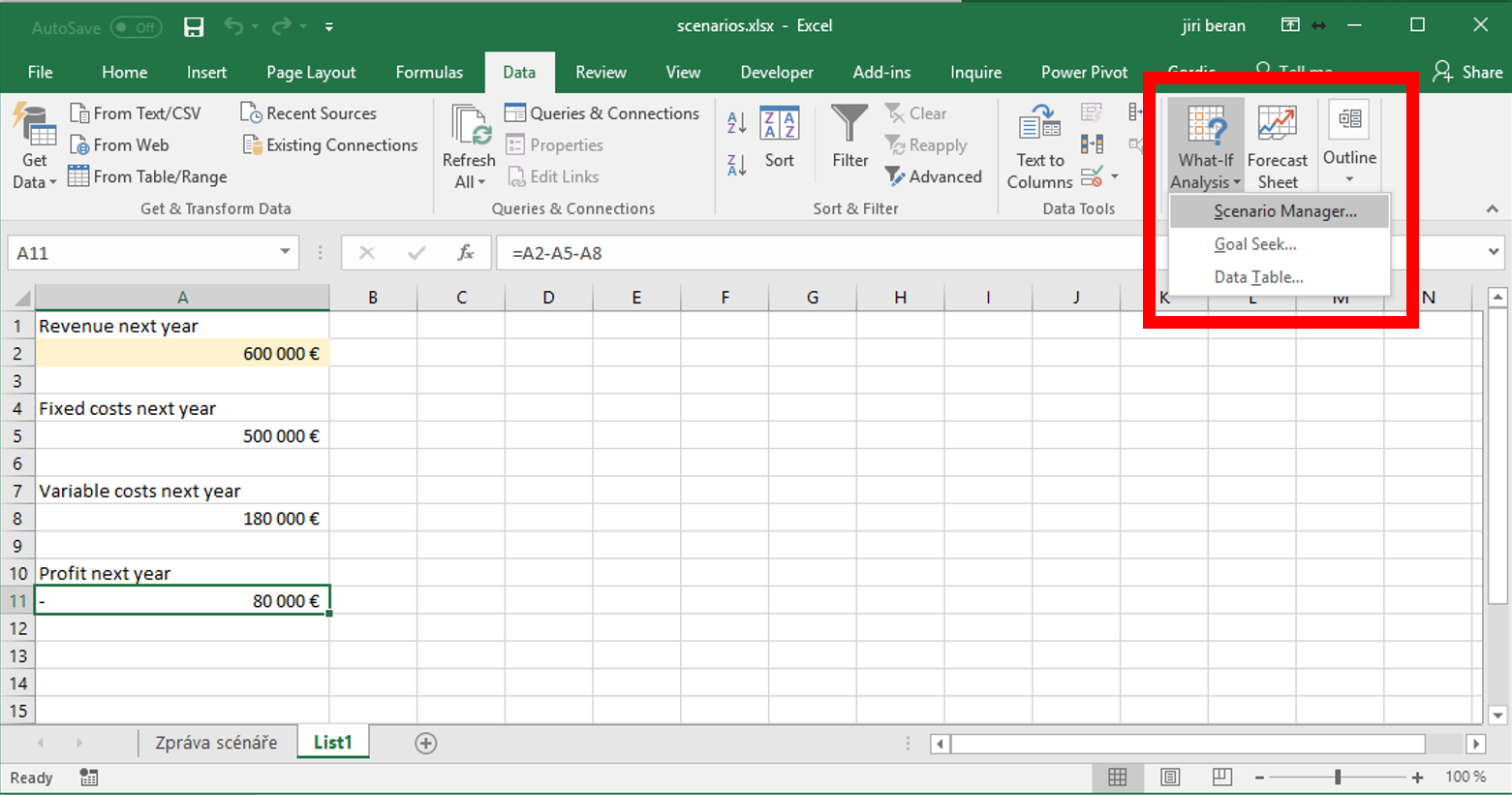 Scenarios in Excel – Trainings, consultancy, tutorials