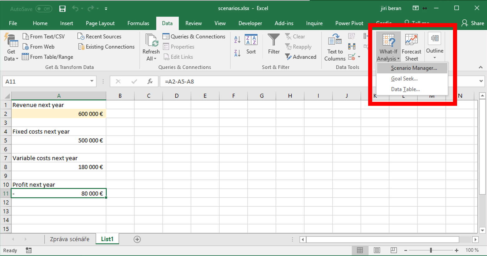 Scenarios in Excel Trainings consultancy tutorials