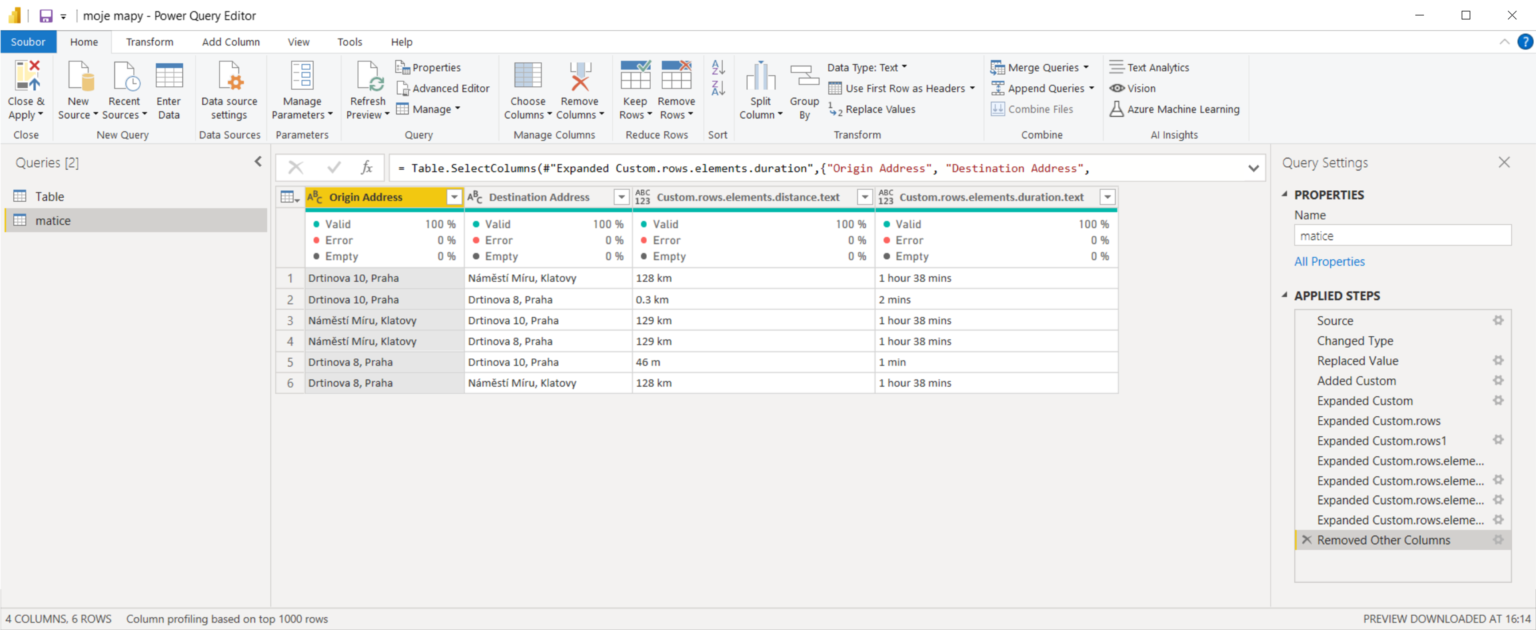 Power Query – get the distance between two places using Google API ...