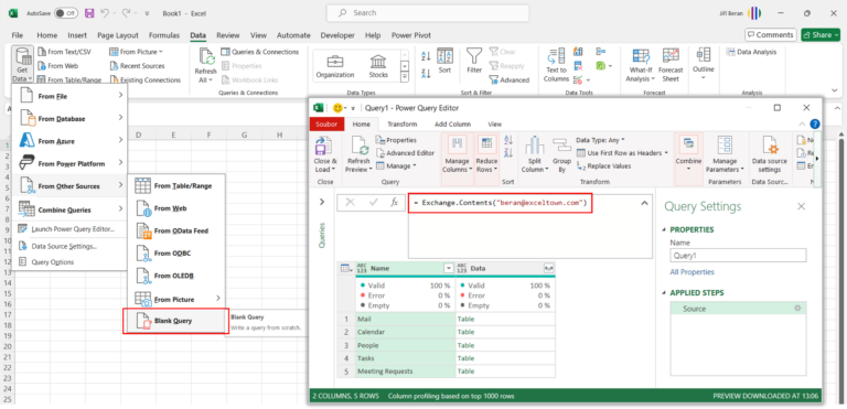 Use Power Query to get data from email folder, calendar etc. (Exchange ...